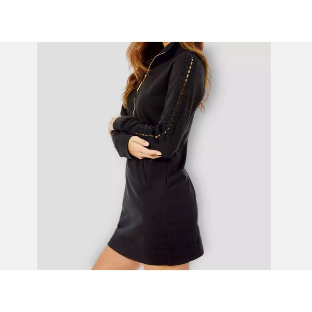 Lilly Pulitzer Skipper Solid Popover Dress Onyx Black Long Sleeve Women's Medium - Picture 2 of 7